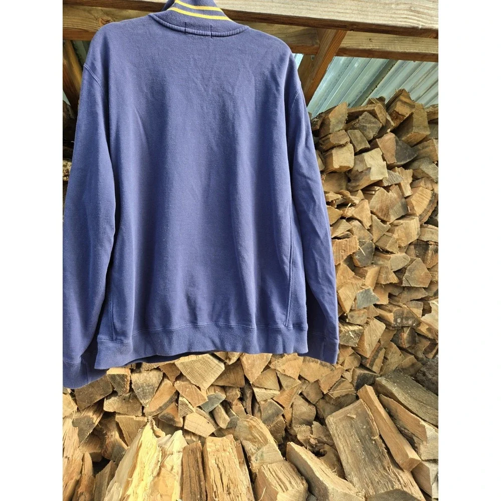 Vintage Polo Ralph Lauren Stripe Collar Quarter Zip Blue Jumper Sweater Men's XL